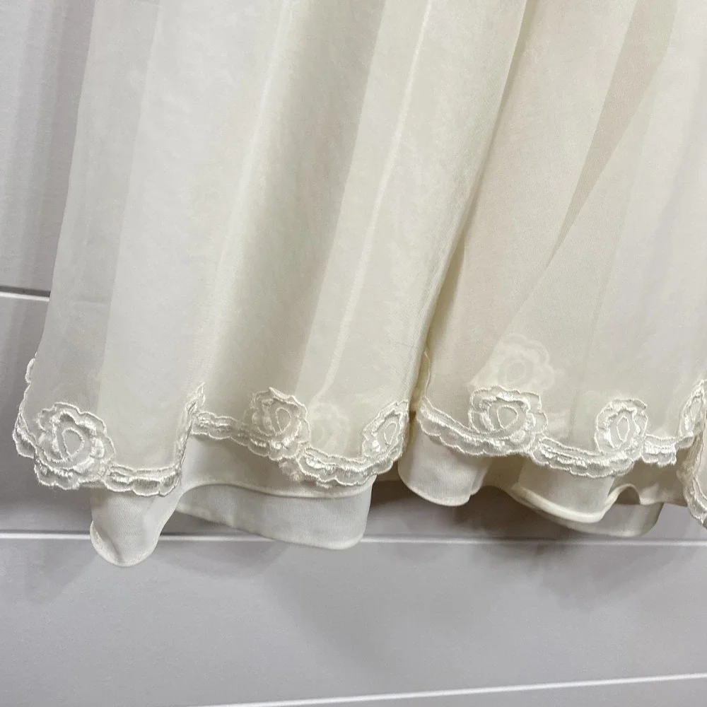 Vintage Sheer Peignoir Set Womens Medium Ivory Nightgown‎ Robe Lace Pearl 60s